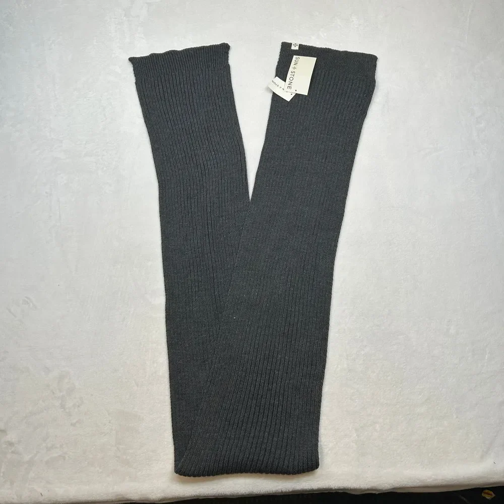 Sun + Stone‎ Ribbed Knit Scarf Men's One Size Winter Accessory Warm Gray